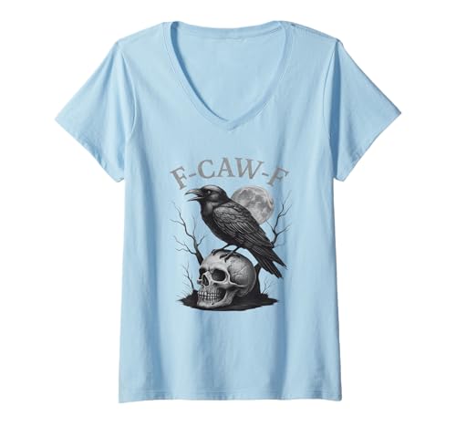 Damen F-Caw-F Black Crow Bird Retro Vintage Gothic Moon F-Caw-F T-Shirt mit V-Ausschnitt Damen F-Caw-F Black Crow Bird Retro Vintage Gothic Moon F-Caw-F T-Shirt mit V-Ausschnitt von F-Caw-F Black Bird Crow Funny Gothic Moon Crow