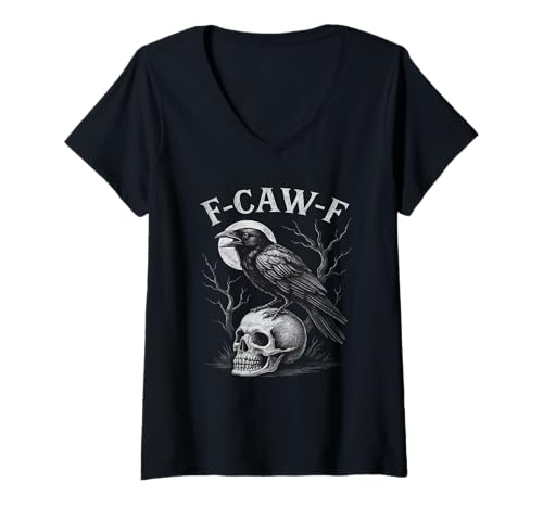 Damen F-Caw-F Black Crow Bird Retro Vintage Gothic Moon F-Caw-F T-Shirt mit V-Ausschnitt Damen F-Caw-F Black Crow Bird Retro Vintage Gothic Moon F-Caw-F T-Shirt mit V-Ausschnitt von F-Caw-F Black Bird Crow Funny Gothic Moon Crow