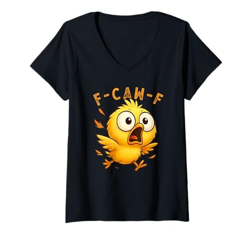 Damen F-Caw-F Funny Chicken FCAWF Humour Quote Baby Rooster Meme T-Shirt mit V-Ausschnitt von F-Caw-F Chicken Funny Sarcastic Cool Meme Joke Tee