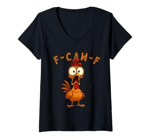 Damen F-Caw-F Funny Chicken FCAWF Humour Quote Baby Rooster Meme T-Shirt mit V-Ausschnitt von F-Caw-F Chicken Funny Sarcastic Cool Meme Joke Tee