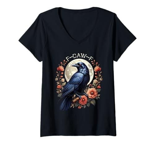 Damen F-Caw-F Crow Lustige Rabenmond-Humor-Naturgrafik für Erwachsene T-Shirt mit V-Ausschnitt Damen F-Caw-F Crow Lustige Rabenmond-Humor-Naturgrafik für Erwachsene T-Shirt mit V-Ausschnitt von F Caw F Crow Moon Flowers Adult Humor Apparel