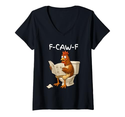 Damen Funny F-Caw-F Frauen Shocking Chicken in Toilet Rooster Meme T-Shirt mit V-Ausschnitt Damen Funny F-Caw-F Frauen Shocking Chicken in Toilet Rooster Meme T-Shirt mit V-Ausschnitt von F Caw F Funny Chicken Meme Apparel