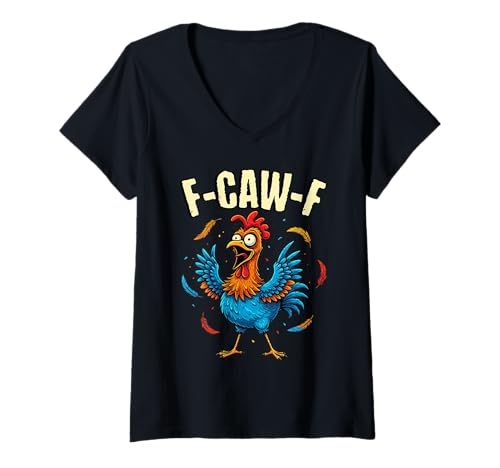 Damen F-Caw-F Hahn-Meme Lustiger Huhn-Humor-Witz F-CAW-F T-Shirt mit V-Ausschnitt Damen F-Caw-F Hahn-Meme Lustiger Huhn-Humor-Witz F-CAW-F T-Shirt mit V-Ausschnitt von F-Caw-F Funny Chicken Rooster Humor Meme FCAWF