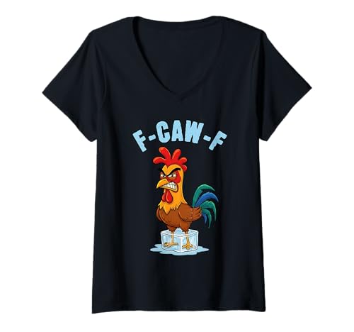 Damen F-Caw-F Hahn-Meme Lustiger Huhn-Humor-Witz F'CAW-F T-Shirt mit V-Ausschnitt von F-Caw-F Funny Chicken Rooster Humor Meme