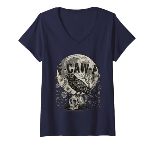 Damen Black Crow, F-Caw-F Lustiger Black Bird Moon Gothic Humor für Erwachsene T-Shirt mit V-Ausschnitt von F-Caw-F - Funny Crow Graphic tee