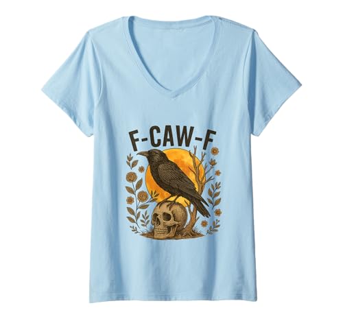 Damen Black Crow, F-Caw-F Lustiger Black Bird Moon Gothic Humor für Erwachsene T-Shirt mit V-Ausschnitt von F-Caw-F - Funny Crow Graphic tee