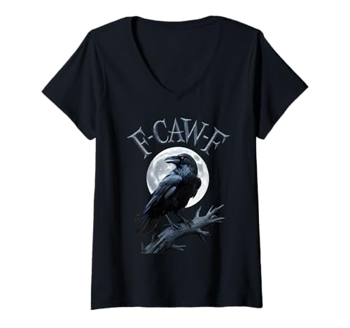 Damen F-CAW-F Funny Black Crow Bird Moon Gothic Adult Humor T-Shirt mit V-Ausschnitt von F Caw F Funny Crow Meme Black Bird Humor Sarcasm
