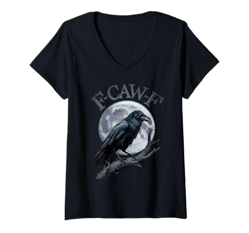 Damen F-CAW-F Funny Black Crow Bird Moon Gothic Adult Humor T-Shirt mit V-Ausschnitt von F Caw F Funny Crow Meme Black Bird Humor Sarcasm