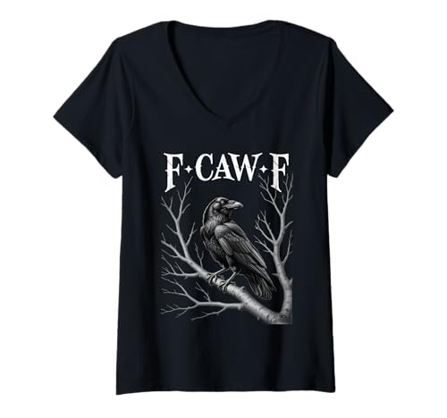 Damen F-CAW-F Funny Black Crow Bird Moon Gothic Adult Humor T-Shirt mit V-Ausschnitt von F Caw F Funny Crow Meme Black Bird Humor Sarcasm