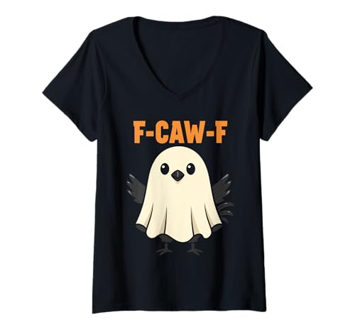Damen F-CAW-F Krähen Meme Lustiges Rabe Geist Halloween T-Shirt mit V-Ausschnitt Damen F-CAW-F Krähen Meme Lustiges Rabe Geist Halloween T-Shirt mit V-Ausschnitt von F Caw F Funny Krähe Rabe Men Women Outfit