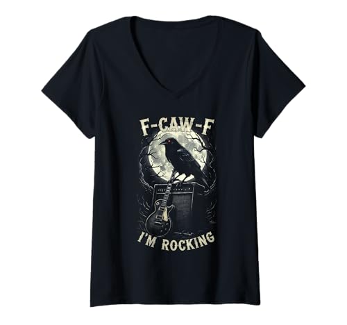 Damen Black Crow F-CAW-F I'm Rocking Lustiger Gitarrist Gothic für Erwachsene T-Shirt mit V-Ausschnitt Damen Black Crow F-CAW-F I'm Rocking Lustiger Gitarrist Gothic für Erwachsene T-Shirt mit V-Ausschnitt von F-Caw-F Graphic For Guitarist Crow Lover
