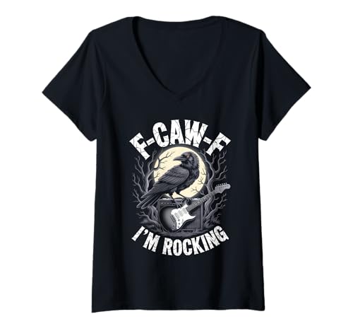 Damen Black Crow F-CAW-F I'm Rocking Funny Rock Band Gothic für Erwachsene T-Shirt mit V-Ausschnitt Damen Black Crow F-CAW-F I'm Rocking Funny Rock Band Gothic für Erwachsene T-Shirt mit V-Ausschnitt von F-Caw-F Graphic For Rock Band Crow Lover