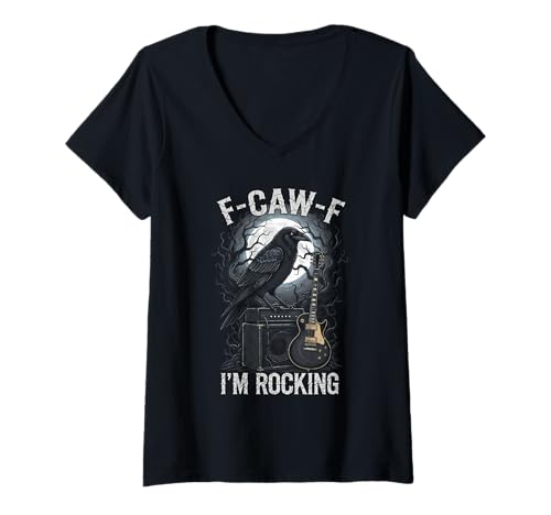 Damen Black Crow F-CAW-F I'm Rocking Funny Rocker Gothic für Erwachsene T-Shirt mit V-Ausschnitt Damen Black Crow F-CAW-F I'm Rocking Funny Rocker Gothic für Erwachsene T-Shirt mit V-Ausschnitt von F-Caw-F Graphic For Rocker Crow Lover