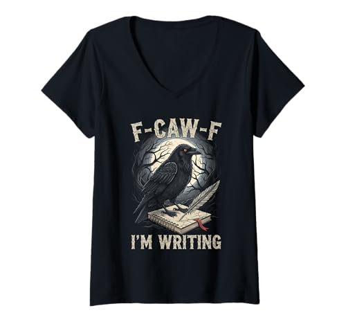 Damen Black Crow F-CAW-F Ich Schreibe Funny Writer Gothic Adult T-Shirt mit V-Ausschnitt von F-Caw-F Graphic For Writer Crow Lover