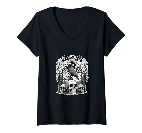 Damen Black Crow, F-Caw-F Lustiger Black Bird Gothic Humor für Erwachsene T-Shirt mit V-Ausschnitt Damen Black Crow, F-Caw-F Lustiger Black Bird Gothic Humor für Erwachsene T-Shirt mit V-Ausschnitt von F-Caw-F Graphic for Halloween and Crow Lover