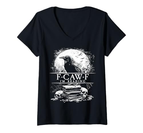 Damen Lustige F-Caw-F-Bücher Skulls Gothic T-Shirt mit V-Ausschnitt Damen Lustige F-Caw-F-Bücher Skulls Gothic T-Shirt mit V-Ausschnitt von F Caw F Meme Bookworm Librarian Goth Emo Tee Gift