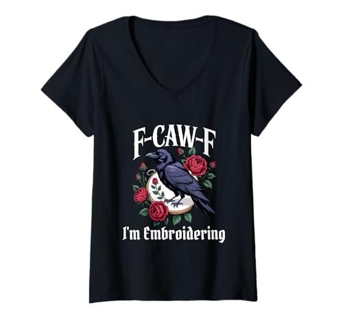 Damen Lustige F-Caw-F-Stickerei Gothic T-Shirt mit V-Ausschnitt Damen Lustige F-Caw-F-Stickerei Gothic T-Shirt mit V-Ausschnitt von F Caw F Meme Goth Embroidering Emo Tshirt