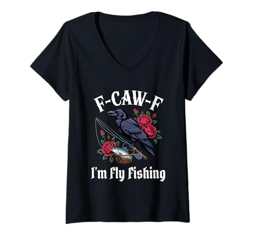 Damen Lustiger F-Caw-F Angelgotik T-Shirt mit V-Ausschnitt Damen Lustiger F-Caw-F Angelgotik T-Shirt mit V-Ausschnitt von F Caw F Meme Goth Fishing Emo Tshirt