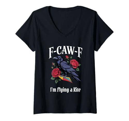 Damen Lustiger F-Caw-F Flugdrachen Gothic T-Shirt mit V-Ausschnitt Damen Lustiger F-Caw-F Flugdrachen Gothic T-Shirt mit V-Ausschnitt von F Caw F Meme Goth Flying Kite Emo Tshirt