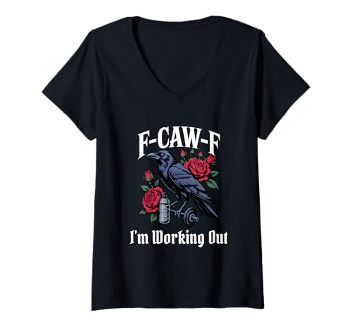 Damen Lustiges F-Caw-F Working OutGothic T-Shirt mit V-Ausschnitt Damen Lustiges F-Caw-F Working OutGothic T-Shirt mit V-Ausschnitt von F Caw F Meme Goth Gym Emo Tshirt