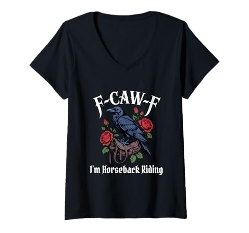 Damen Lustiges F-Caw-F Reiten Gothic T-Shirt mit V-Ausschnitt von F Caw F Meme Goth Horseback Riding Emo Tshirt