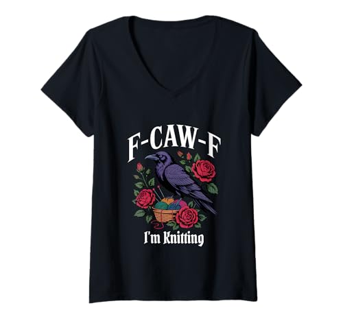 Damen Lustiger F-Caw-F Gothic Strick T-Shirt mit V-Ausschnitt Damen Lustiger F-Caw-F Gothic Strick T-Shirt mit V-Ausschnitt von F Caw F Meme Goth Knitting Emo Tshirt
