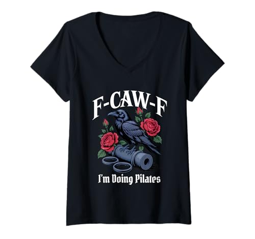 Damen Lustiges F-Caw-F Pilates Gothic T-Shirt mit V-Ausschnitt Damen Lustiges F-Caw-F Pilates Gothic T-Shirt mit V-Ausschnitt von F Caw F Meme Goth PIlates Emo Tshirt