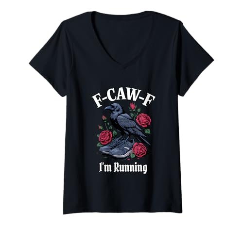 Damen Lustiger F-Caw-F Running Gothic T-Shirt mit V-Ausschnitt Damen Lustiger F-Caw-F Running Gothic T-Shirt mit V-Ausschnitt von F Caw F Meme Goth Runner Emo Tshirt
