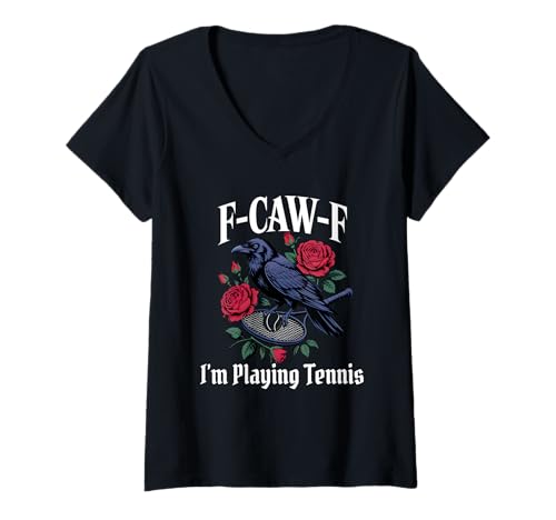Damen Lustiger F-Caw-F-Tennis-Gothic T-Shirt mit V-Ausschnitt Damen Lustiger F-Caw-F-Tennis-Gothic T-Shirt mit V-Ausschnitt von F Caw F Meme Goth Tennis Player Emo Tshirt