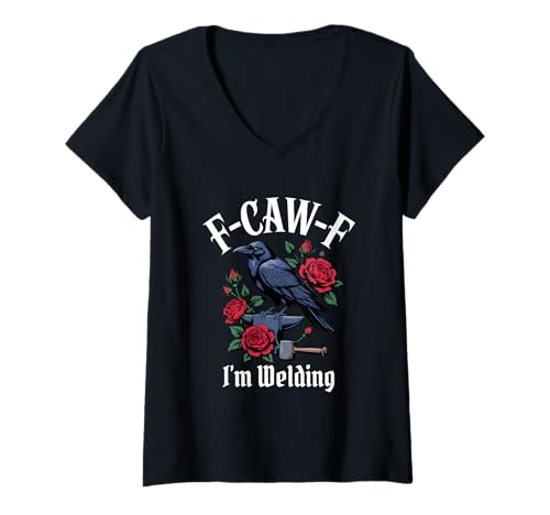 Damen Lustiger F-Caw-F Welding Gothic T-Shirt mit V-Ausschnitt von F Caw F Meme Goth Welding Emo Tshirt