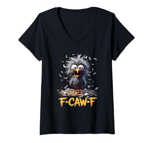 Damen F-Caw-F Feder-Chaos-Cartoon-Humor mit schockiertem Gesicht und unordentlichem Vogel T-Shirt mit V-Ausschnitt Damen F-Caw-F Feder-Chaos-Cartoon-Humor mit schockiertem Gesicht und unordentlichem Vogel T-Shirt mit V-Ausschnitt von F-Caw-F Messy Bird Shocked Face Feather Chaos