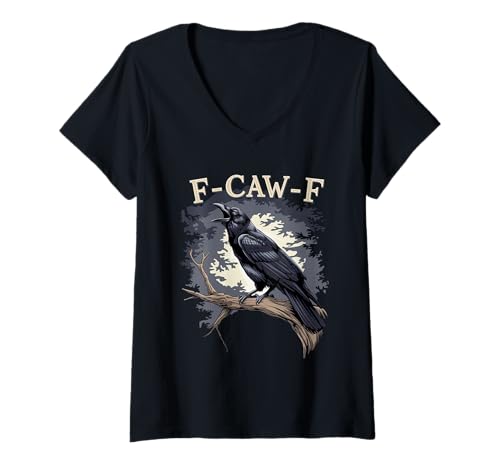 Damen F-Caw-F Lustiger schwarzer Vogel Schwarze Krähe T-Shirt mit V-Ausschnitt Damen F-Caw-F Lustiger schwarzer Vogel Schwarze Krähe T-Shirt mit V-Ausschnitt von F-Caw-F Shirt