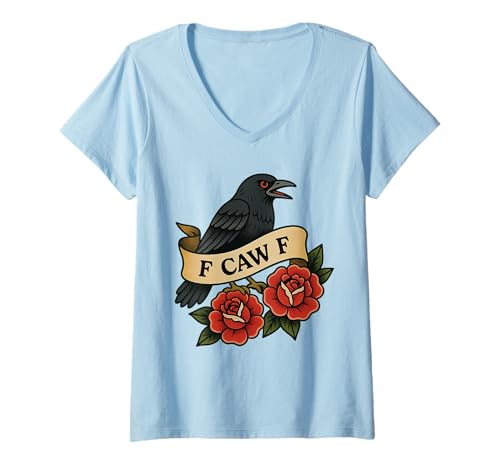Damen F-Caw-F Funny Crow Meme – Tattoo-Stil Design T-Shirt mit V-Ausschnitt Damen F-Caw-F Funny Crow Meme – Tattoo-Stil Design T-Shirt mit V-Ausschnitt von F Caw F Shirts & Gifts HHWCo.