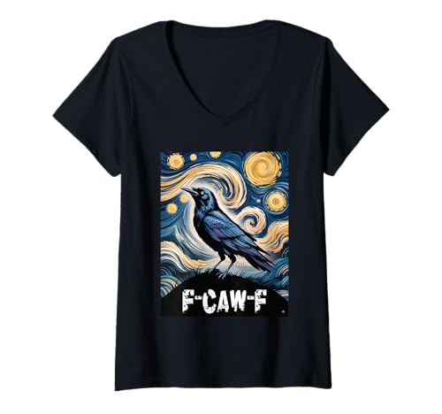 Damen F-Caw-F Schwarze Krähe Sternennacht Männer Frauen Teens Lustig T-Shirt mit V-Ausschnitt von F Caw F Streetwear