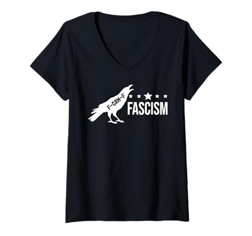 Damen Fuck Fascism Sign Resist Fight Oligarchy No Kings Democracy T-Shirt mit V-Ausschnitt Damen Fuck Fascism Sign Resist Fight Oligarchy No Kings Democracy T-Shirt mit V-Ausschnitt von F Fascism Shirt,Resist Fascism Shirts,Anti Fascism