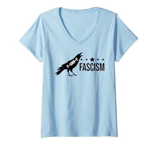 Damen Resist Fascism Sign F Caw F Oligarchy No Kings Pro Democracy T-Shirt mit V-Ausschnitt Damen Resist Fascism Sign F Caw F Oligarchy No Kings Pro Democracy T-Shirt mit V-Ausschnitt von F Fascism Shirt,Resist Fascism Shirts,Anti Fascism