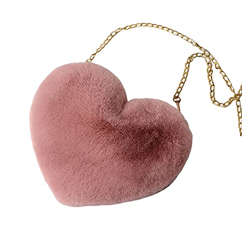 Damen Handtasche Herz, Umhängetasche Klein Plüsch, Herz Kunstfell Handtasche, Süße Heart Bag, Herz Clutch Geldbörse für Cocktail Outdoor Karneval Reisen Alltag Festival Geschenk, Rosa von F Fityle