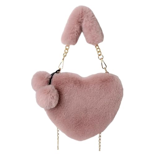 Damen Handtasche Herz, Umhängetasche Klein Plüsch, Herz Kunstfell Handtasche, Süße Heart Bag, Herz Clutch Geldbörse für Cocktail Outdoor Karneval Reisen Festival Geschenk, Flauschige - Rosa von F Fityle