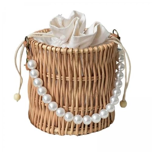 F Fityle 2X Sommer Gewebte Strohtaschen für Frauen Perle Halskette Handgemachte Rattan Strand Handtasche Reise Böhmen Weibliche Tragbare Tasche, RUNDEN von F Fityle