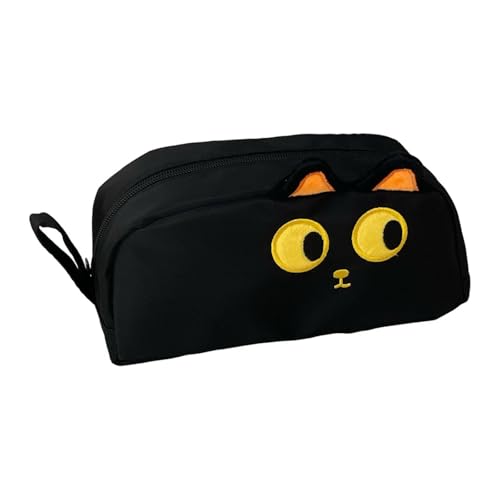 F Fityle Bleistiftkoffer Bleistiftpouch Multifunktionales Reißverschluss tragbares Bleistiftbeutel mit großer Kapazität für Reisebüros -Bürovorräte, Schwarze Katze von F Fityle