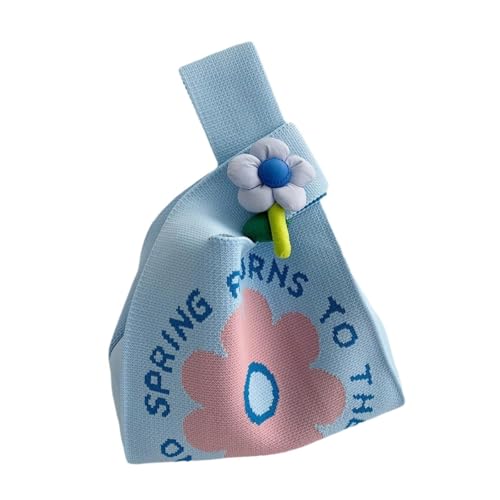 F Fityle Damen Knoten Handgelenk Tasche Handgemachte Weibliche Schultertasche Handgelenk Handtasche Gestrickte Tragetasche, BLAU von F Fityle