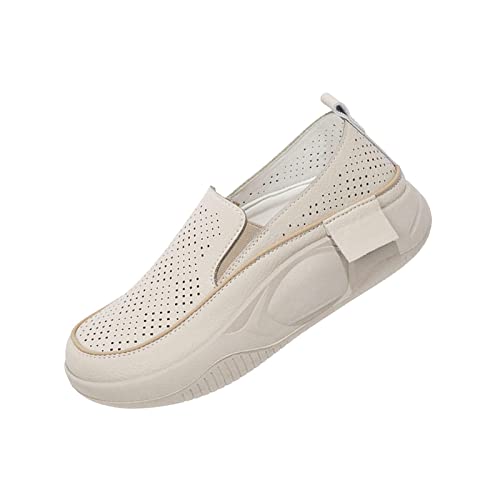 F Fityle Damen-Plateau-, Sportschuhe, stilvolle, Dicke Sohle, weiche Turnschuhe, PU-Obermaterial, atmungsaktive Freizeitschuhe für Wandern, Fahren, Beige, 35 von F Fityle