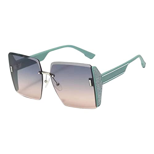 F Fityle Sonnenbrille Damen Eckig ohne Rahmen, Modisch Polarisierte Sonnenbrille Randlose Sonnenschutz, Übergroße Quadratische Sonnenbrille, Unisex Sunglasses für Fotografie Reisen, Grüner Rahmen von F Fityle