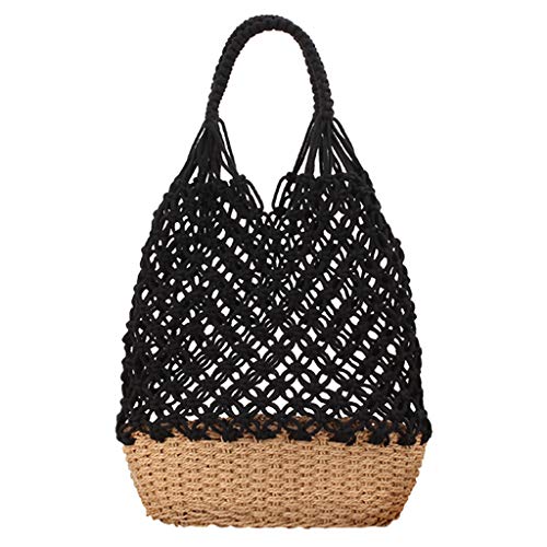 F Fityle Damen Tasche Netztasche Geldbörse Sommer Strandtasche Schultertasche Einkaufstasche Korbtasche, Schwarz von F Fityle