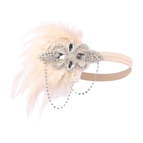 F Fityle Feder-Stirnband, Feder-Kopfschmuck, Haar-Accessoires, Requisiten, Kostüm, Damen, Lady -Stirnband, Haar-Kopfschmuck für Karneval, Champagnerfarbe von F Fityle