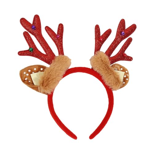 F Fityle Feiertags-Stirnband, Weihnachts-Stirnbänder, Festival-Kopfbedeckung, Rentier-Geweih-Stirnband, Weihnachts-Geweih-Stirnbänder für Erwachsene und Kinder, Rot von F Fityle