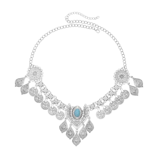 F Fityle Frauen Schmuck Kette Ornamente Western Dekorative Elegante Schmuck Zubehör Ethnische Kette für Sommer Strand Hochzeit Nachtclub, Kopfschmuck Silber von F Fityle