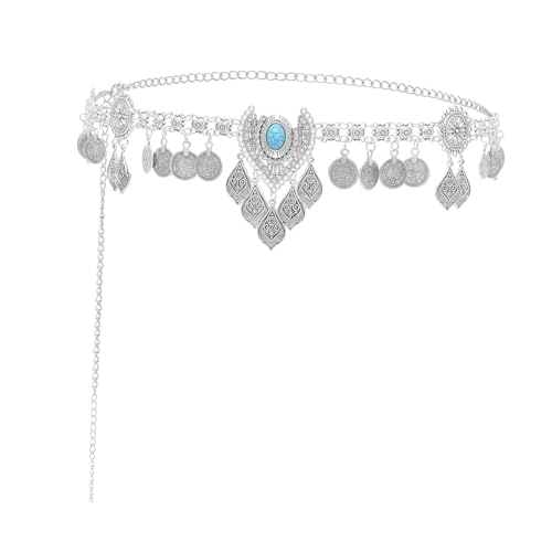 F Fityle Frauen Schmuck Kette Ornamente Western Dekorative Elegante Schmuck Zubehör Ethnische Kette für Sommer Strand Hochzeit Nachtclub, Taillenkette Silber von F Fityle