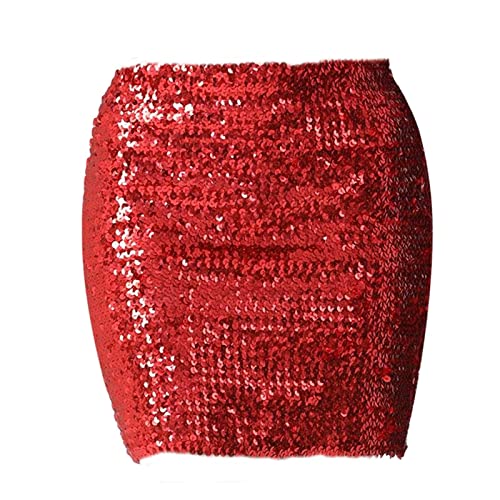 F Fityle Glitzer Pailletten Rock Damen, Bleistiftrock Hohe Taille Glitzer Meerjungfrau Rock, Bodycon Midi Skirt, Mini Wickelrock für Abschlussball Festival Cocktail Kostüm, Rot von F Fityle