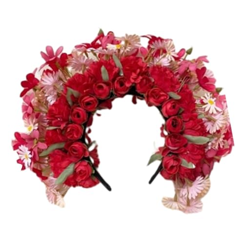 F Fityle Han-chinesischer Blumenkranz, Krone, Haar-Accessoire, Kostümteile, florale Kopfbedeckung, Kopfbedeckung für Partys, tägliches Tragen, Bühne, Rot von F Fityle